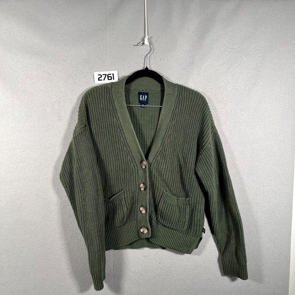GAP Sweaters - Gap‎ Cardigan Sweater Womens Medium Green Shaker Stitch Pockets Winter Wear